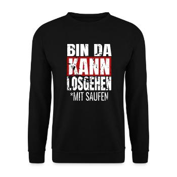 Party Spruch Humor Bin Da Kann Losgehen Mit Saufen - Unisex Pullover - Schwarz - Vorne - Alina (178cm) & Michal (187cm)