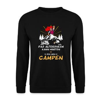 Das Altersheim Kann Warten Ich Geh Campen Rentner - Unisex Pullover - Schwarz - Vorne - Alina (178cm) & Michal (187cm)