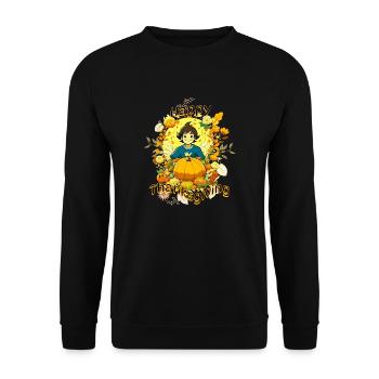 Thanksgiving Motiv - Unisex Pullover - Schwarz - Vorne - Alina (178cm) & Michal (187cm)
