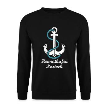 Rostock weiß Heimathafen Norddeutsch Ostsee - Unisex Pullover - Schwarz - Vorne - Alina (178cm) & Michal (187cm)