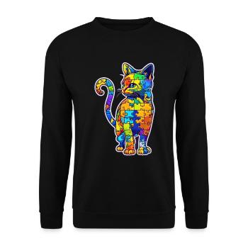 Soutien sensibilisation à l'autisme chat coloré - Sweat-shirt Unisexe - noir - Devant - Alina (178cm) & Michal (187cm)