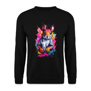 Eichhörnchen cooles Tier in buntem und coolem Design - Unisex Pullover - Schwarz - Vorne - Alina (178cm) & Michal (187cm)