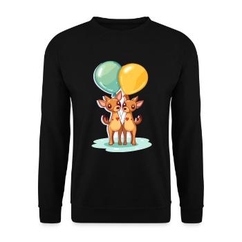 Hirsche, Kawaii, Karikatur, Haustier, Spielend, Mit, Balloons - Unisex Pullover - Schwarz - Vorne - Alina (178cm) & Michal (187cm)