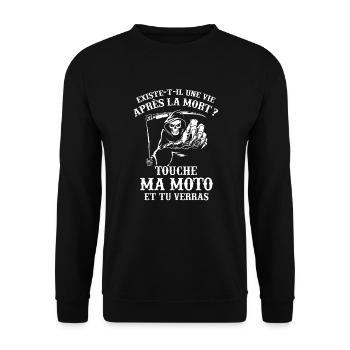 T-shirt Motard - Touche ma Moto - Sweat-shirt Unisexe - noir - Devant - Alina (178cm) & Michal (187cm)
