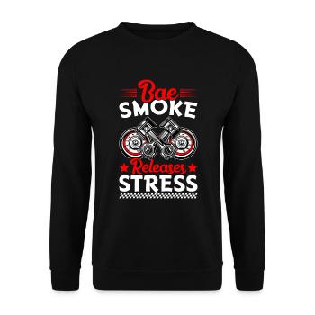 La fumée de Bae soulage le stress - Voiture de course - Sweat-shirt Unisexe - noir - Devant - Alina (178cm) & Michal (187cm)