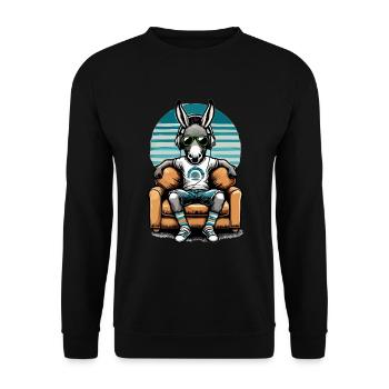 Chilling donkey on sofa listening to music with headphones - Unisex Sweatshirt - black - Front - Alina (178cm) & Michal (187cm)