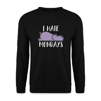 Ich hasse Montag Nilpferd I hate Mondays Bürohumor - Unisex Pullover - Schwarz - Vorne - Alina (178cm) & Michal (187cm)