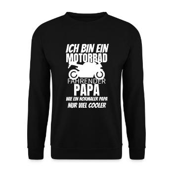 Motorrad fahrender Papa cooler als ein normaler - Unisex Pullover - Schwarz - Vorne - Alina (178cm) & Michal (187cm)