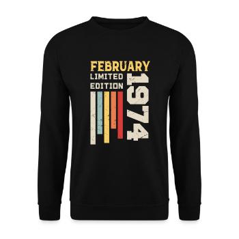 Februar 1974 - Februar 1974 Geburtstagsgeschenk - Unisex Pullover - Schwarz - Vorne - Alina (178cm) & Michal (187cm)