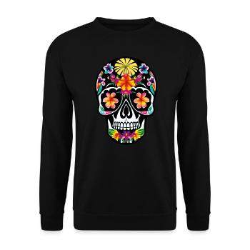 Sugar Skull Dia de los Muertos Tag der Toten #2 - Unisex Pullover - Schwarz - Vorne - Alina (178cm) & Michal (187cm)