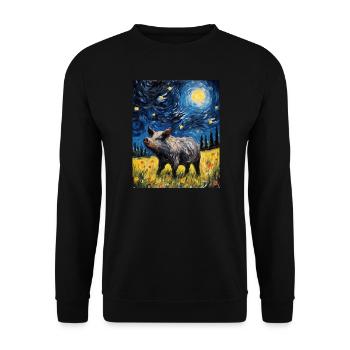 Sanglier, Van Gogh, Nuit Étoilée, Animal, Cochon - Sweat-shirt Unisexe - noir - Devant - Alina (178cm) & Michal (187cm)