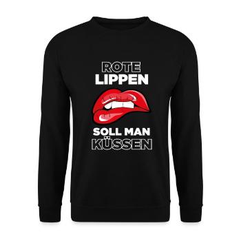 Rote Lippen / Küssen / Kussmund - Unisex Pullover - Schwarz - Vorne - Alina (178cm) & Michal (187cm)