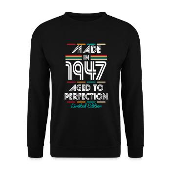 75th Birthday - Made in 1947 - Unisex Sweatshirt - black - Front - Alina (178cm) & Michal (187cm)