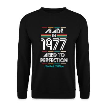 Anniversaire 45 ans - Fabriqué en 1977 - Sweat-shirt Unisexe - noir - Devant - Alina (178cm) & Michal (187cm)