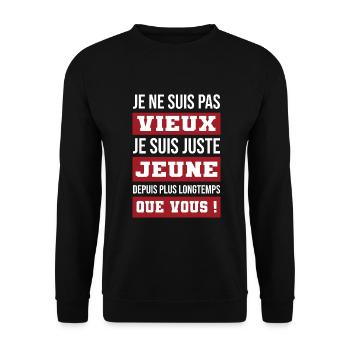 jeune vieux | cadeau marrant | citation drôle - Sweat-shirt Unisexe - noir - Devant - Alina (178cm) & Michal (187cm)