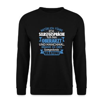 OBERARZT - KOMPETENTE BERATUNG - Unisex Pullover - Schwarz - Vorne - Alina (178cm) & Michal (187cm)