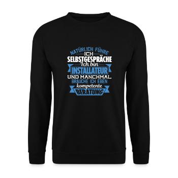 INSTALLATEUR - KOMPETENTE BERATUNG - Unisex Pullover - Schwarz - Vorne - Alina (178cm) & Michal (187cm)