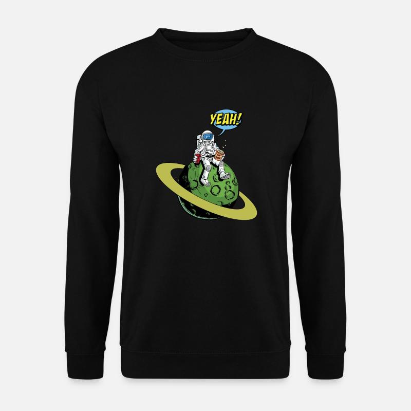 Astronaut auf Planet mit Raumanzug isst Popcorn - Unisex Pullover - Schwarz