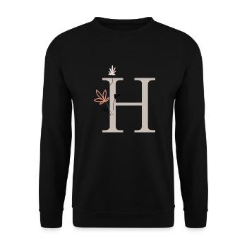 H, Buchstabe H mit Blumen - Unisex Pullover - Schwarz - Vorne - Alina (178cm) & Michal (187cm)