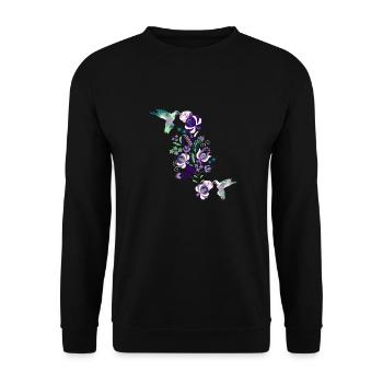 kolibri, aquarell,vogel, blumen, illustration, - Unisex Pullover - Schwarz - Vorne - Alina (178cm) & Michal (187cm)