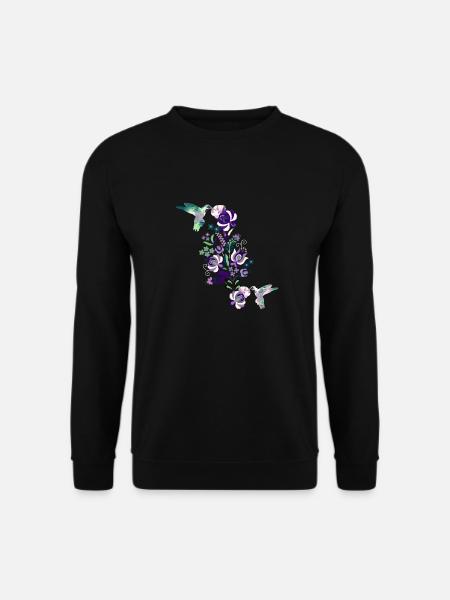 kolibri, aquarell,vogel, blumen, illustration, - Unisex Pullover - Schwarz