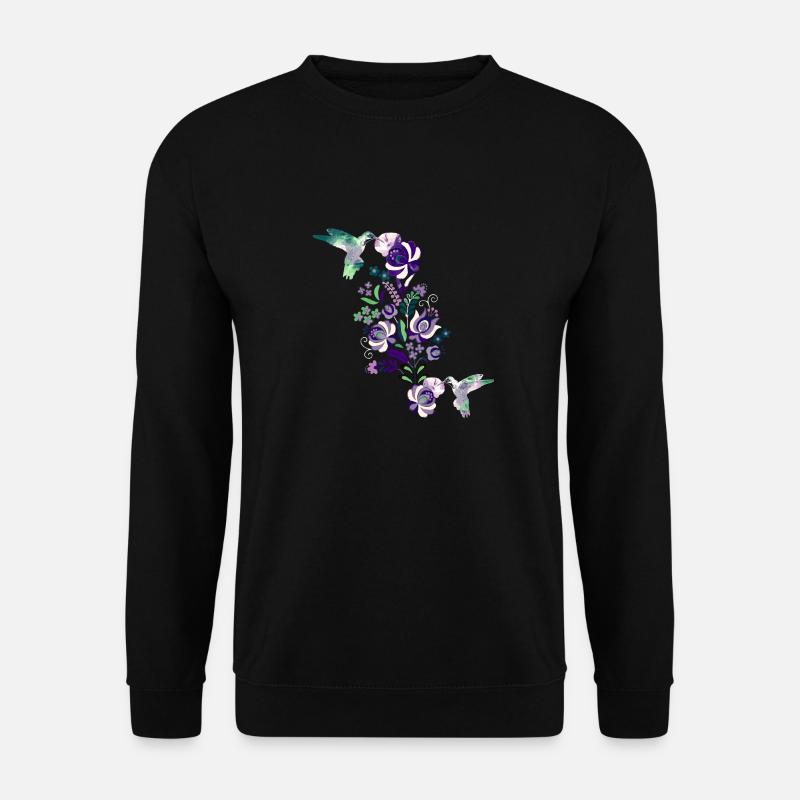 kolibri, aquarell,vogel, blumen, illustration, - Unisex Pullover - Schwarz