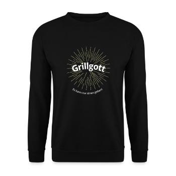 Grillgott - Es kann nur einen geben! - Unisex Pullover - Schwarz - Vorne - Alina (178cm) & Michal (187cm)