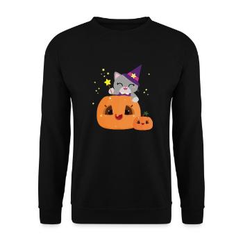Cute halloween pumpkin witch cat - kawaii - Unisex Sweatshirt - black - Front - Alina (178cm) & Michal (187cm)