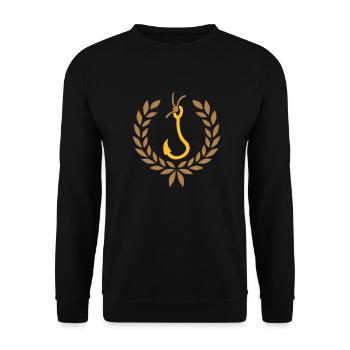 Logo Lorbeerkranz Angeln - Unisex Pullover - Schwarz - Vorne - Alina (178cm) & Michal (187cm)