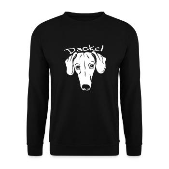 Dackel mit Schriftzug - Unisex Pullover - Schwarz - Vorne - Alina (178cm) & Michal (187cm)
