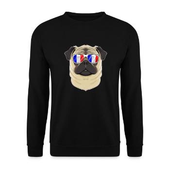 Pug France Sunglasses I French Flag - Unisex Sweatshirt - black - Front - Alina (178cm) & Michal (187cm)