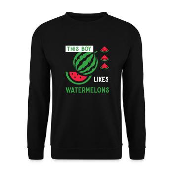 Junge mag tropische Sommerfrüchte mit - Unisex Pullover - Schwarz - Vorne - Alina (178cm) & Michal (187cm)