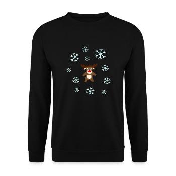 Rentier im Schnee Elche Schneeflocke Weihnachten - Unisex Pullover - Schwarz - Vorne - Alina (178cm) & Michal (187cm)
