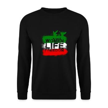 woman life freedom, friede,iran,flagge - Unisex Pullover - Schwarz - Vorne - Alina (178cm) & Michal (187cm)
