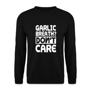 Lustiger Knoblauch Spruch - Unisex Pullover - Schwarz - Vorne - Alina (178cm) & Michal (187cm)