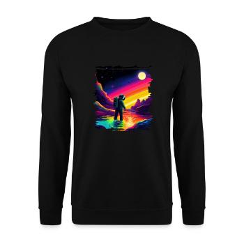 Outer Space Art Watercolor Dripping Spaceman - Unisex Sweatshirt - black - Front - Alina (178cm) & Michal (187cm)