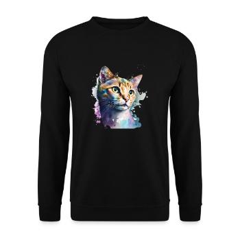 Hauskatze Aquarell Kurzhaar Katze Cooles Art-Motiv - Unisex Pullover - Schwarz - Vorne - Alina (178cm) & Michal (187cm)