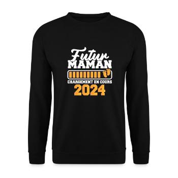 Nouveau Nouvelle Naissance Future Maman 2024 - Sweat-shirt Unisexe - noir - Devant - Alina (178cm) & Michal (187cm)