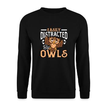 Easily Distracted By Owls Owl Pun Ornithologist Bi - Unisex Pullover - Schwarz - Vorne - Alina (178cm) & Michal (187cm)