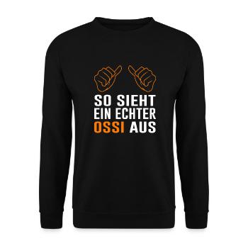 Ossi DDR Spruch Geschenk Osten - Unisex Pullover - Schwarz - Vorne - Alina (178cm) & Michal (187cm)