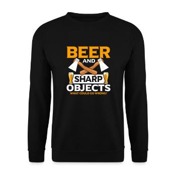 Beer And Sharp Objects Axe Throwing Hatchet Ax - Unisex Pullover - Schwarz - Vorne - Alina (178cm) & Michal (187cm)