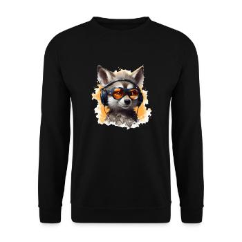 Wolf Design mit Kopfhörer & Sonnenbrille - Unisex Pullover - Schwarz - Vorne - Alina (178cm) & Michal (187cm)