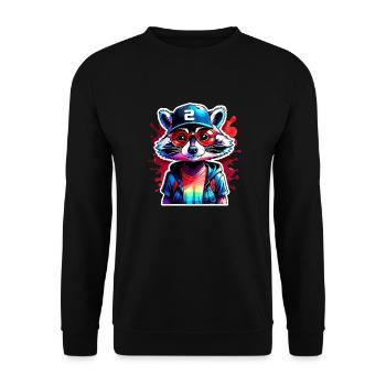 Cooler Waschbär mit Mütze und Brille - Unisex Pullover - Schwarz - Vorne - Alina (178cm) & Michal (187cm)