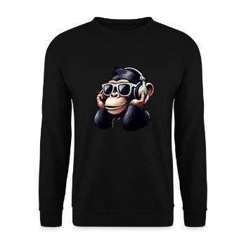 Ape chimpanzee with sunglasses and headphones - Unisex Sweatshirt - black - Front - Alina (178cm) & Michal (187cm)