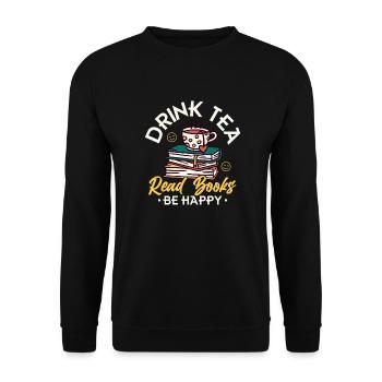 Drink Tea Read Books Be Happy Tea Bag Mug Tea Drin - Unisex Sweatshirt - black - Front - Alina (178cm) & Michal (187cm)
