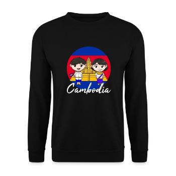 Kambodscha Tempel Khmer Vintage Flagge I Geschenk - Unisex Pullover - Schwarz - Vorne - Alina (178cm) & Michal (187cm)