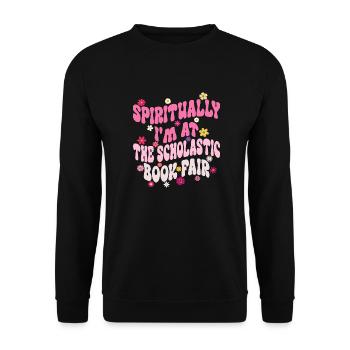 Spirituell bin ich auf der Scholastic Book Fair - Unisex Pullover - Schwarz - Vorne - Alina (178cm) & Michal (187cm)