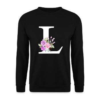Purple Floral Letter L - Unisex Sweatshirt - black - Front - Alina (178cm) & Michal (187cm)