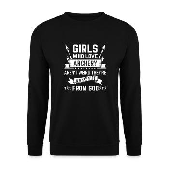 Bogenschießen Bogenschütze - Unisex Pullover - Schwarz - Vorne - Alina (178cm) & Michal (187cm)