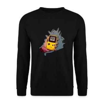 save here? - Unisex Pullover - Schwarz - Vorne - Alina (178cm) & Michal (187cm)